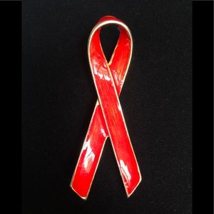 (3/$15) Vintage red ribbon awareness lapel brooch pin